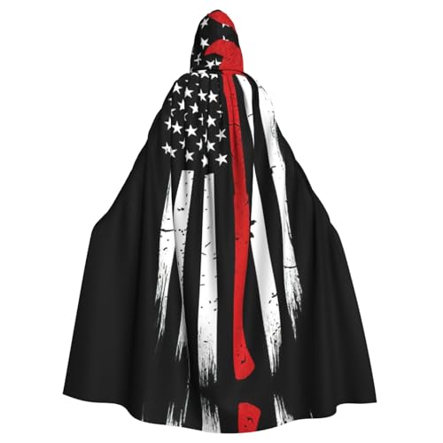 Fgwaauh 147,3 cm Umhang mit Kapuze, rote Linie, Feuerwehrmann, USA-Flagge, Unisex, volle Länge, Kapuzenumhang, Halloween, Party, Cosplay, Kostüm, Umhang von Fgwaauh