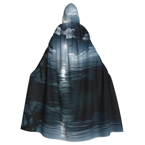 Fgwaauh Umhang mit Kapuze, 147,3 cm, Motiv: Sea Moon Unisex, volle Länge, Kapuzenumhang, Halloween, Party, Cosplay, Kostüm, Umhang von Fgwaauh