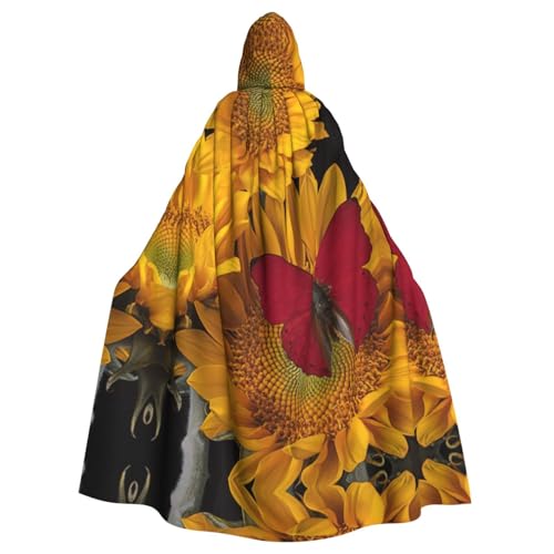 Fgwaauh Umhang mit Kapuze, 147,3 cm, gelbe Sonnenblumen mit rotem Schmetterling, Unisex, volle Länge, Kapuzenumhang, Halloween, Party, Cosplay, Kostüm, Umhang Fgwaauh Umhang mit Kapuze, 147,3 cm, gelbe Sonnenblumen mit rotem Schmetterling, Unisex, volle Länge, Kapuzenumhang, Halloween, Party, Cosplay, Kostüm, Umhang von Fgwaauh