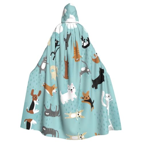 Fgwaauh Umhang mit Kapuze, 147,3 cm, regende Katzen und Hunde, Unisex, volle Länge, Kapuzenumhang, Halloween, Party, Cosplay, Kostüm, Umhang von Fgwaauh
