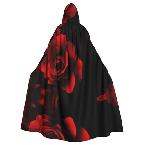 Fgwaauh Umhang mit Kapuze, 147,3 cm, rote Rose, Unisex, volle Länge, Kapuzenumhang, Halloween, Party, Cosplay, Kostüm, Umhang von Fgwaauh