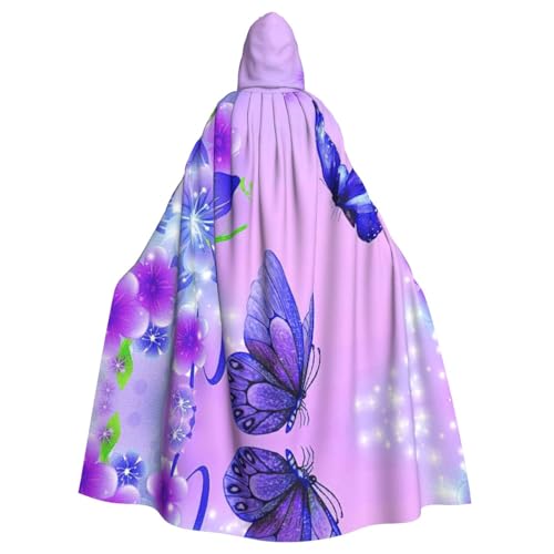 Fgwaauh Umhang mit Kapuze, 147,3 cm, violetter Schmetterling. 1 Unisex Kapuzenumhang in voller Länge, für Halloween, Party, Cosplay, Kostüm, Umhang von Fgwaauh