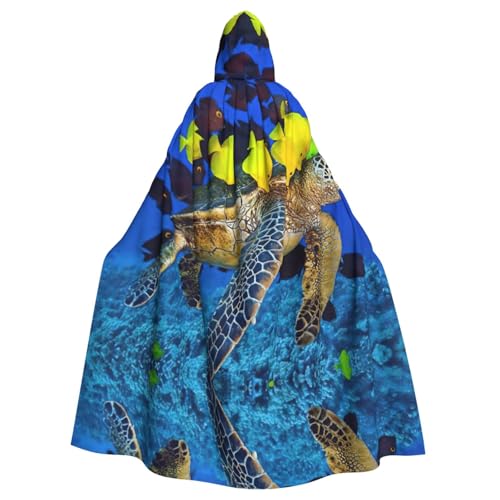 Fgwaauh Umhang mit Kapuze, Meeresschildkröte mit Fischen, Unisex, volle Länge, Kapuzenumhang, Halloween, Party, Cosplay, Kostüm, Umhang, 147,3 cm von Fgwaauh