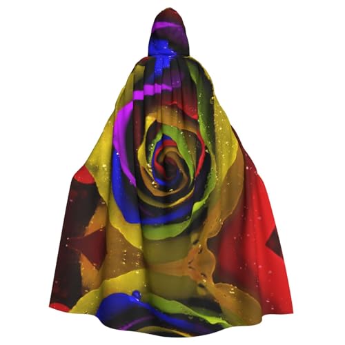 Fgwaauh Umhang mit Kapuze, Regenbogenrosen, Unisex, volle Länge, Kapuzenumhang, Halloween, Party, Cosplay, Kostüm, Umhang, 147,3 cm von Fgwaauh