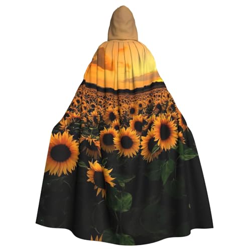 Fgwaauh Umhang mit Kapuze, Sonnenblume und Sonnenuntergang, Unisex, volle Länge, Kapuzenumhang, Halloween, Party, Cosplay, Kostüm, Umhang, 147,3 cm von Fgwaauh