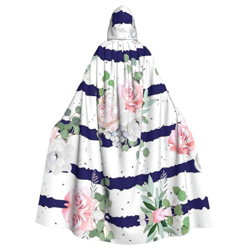 Fgwaauh Umhang mit Kapuze, gestreifte Blumensträuße, Unisex, volle Länge, Kapuzenumhang, Halloween, Party, Cosplay, Kostüm, Umhang, 147,3 cm von Fgwaauh