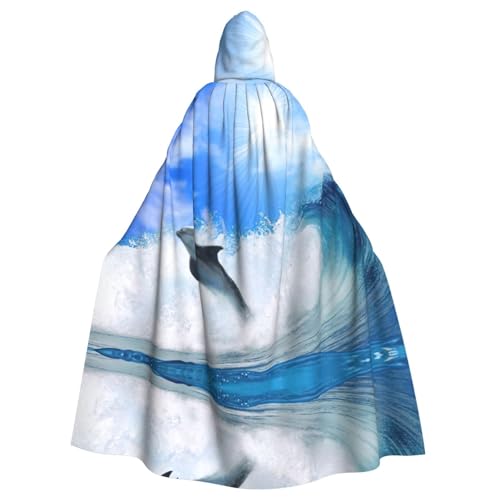 Fgwaauh Umhang mit Kapuze, niedlicher Delfin, Unisex, volle Länge, Kapuzenumhang, Halloween, Party, Cosplay, Kostüm, Umhang von Fgwaauh