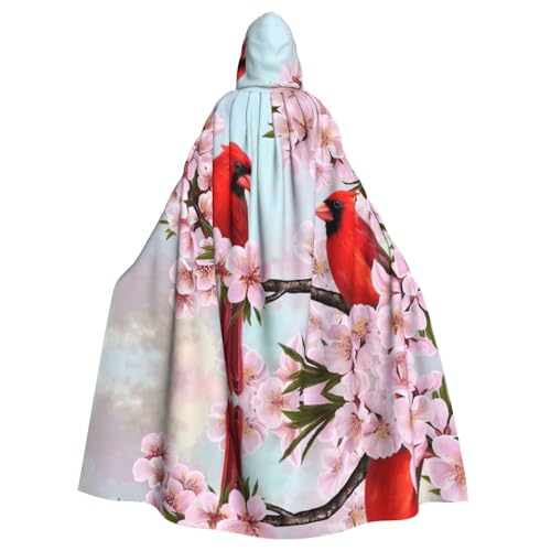 Fgwaauh Umhang mit Kapuze, roter Vogelzweig, Blüte, Unisex, volle Länge, Kapuzenumhang, Halloween, Party, Cosplay, Kostüm, Umhang von Fgwaauh