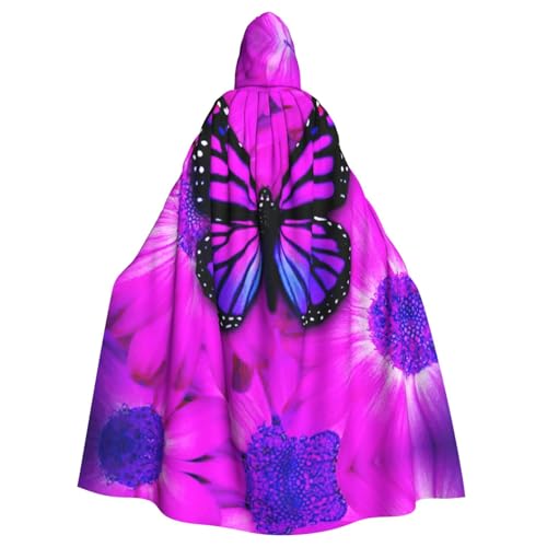 Fgwaauh Umhang mit Kapuze, violetter Schmetterling und Blume, Unisex, volle Länge, Kapuzenumhang, Halloween, Party, Cosplay, Kostüm, Umhang, 147,3 cm von Fgwaauh