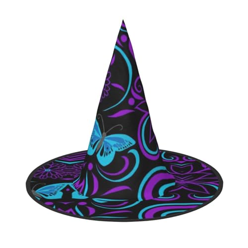 Lila Schmetterling und Blumen Halloween Hexenhut Halloween Kostüme für Damen Herren Hexenhüte Verkleidung Lila Schmetterling und Blumen Halloween Hexenhut Halloween Kostüme für Damen Herren Hexenhüte Verkleidung von Fgwaauh
