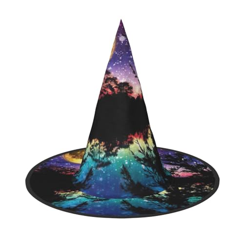 Nachthimmel mit Bäumen, Halloween-Hexenhut, Halloween-Kostüme für Damen und Herren, Hexenhüte Nachthimmel mit Bäumen, Halloween-Hexenhut, Halloween-Kostüme für Damen und Herren, Hexenhüte von Fgwaauh