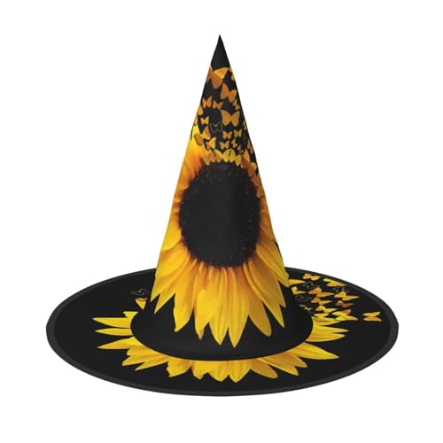 Sonnenblumen-Blumen-Schmetterlinge, Kunst, Halloween, Hexenhut, Halloween-Kostüme für Damen und Herren, Hexenhüte Sonnenblumen-Blumen-Schmetterlinge, Kunst, Halloween, Hexenhut, Halloween-Kostüme für Damen und Herren, Hexenhüte von Fgwaauh