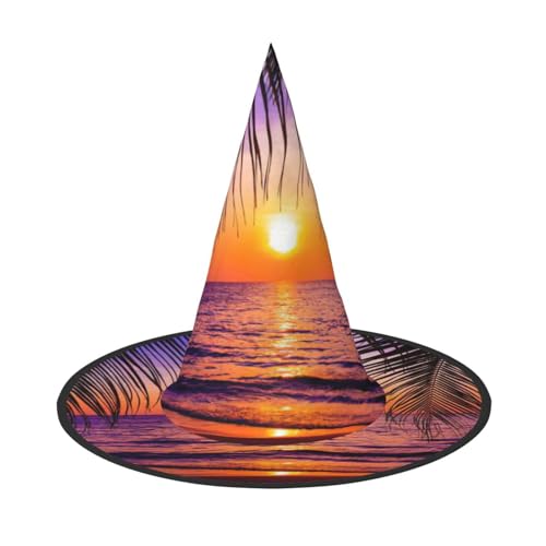 Sonnenuntergang Ozean mit tropischen Palmen, Dämmerung, Halloween-Hexenhut, Halloween-Kostüme für Damen und Herren, Hexenhüte, Verkleidung Sonnenuntergang Ozean mit tropischen Palmen, Dämmerung, Halloween-Hexenhut, Halloween-Kostüme für Damen und Herren, Hexenhüte, Verkleidung von Fgwaauh