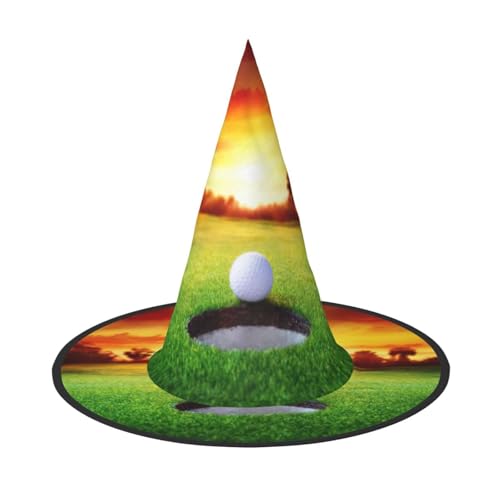 Sport Golf Ball Sonnenuntergang Baum Halloween Hexenhut Halloween Kostüme für Damen Herren Hexenhüte Verkleidung von Fgwaauh