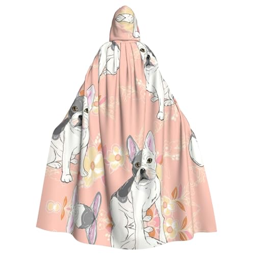 Umhang mit Kapuze, französische Bulldogge, Unisex, volle Länge, Kapuzenumhang, Halloween, Party, Cosplay, Kostüm, Umhang, 147,3 cm von Fgwaauh