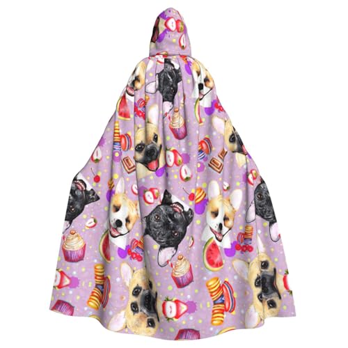 Umhang mit Kapuze, französische kleine Bulldogge, Unisex, volle Länge, Kapuzenumhang, Halloween, Party, Cosplay, Kostüm, Umhang, 147,3 cm von Fgwaauh