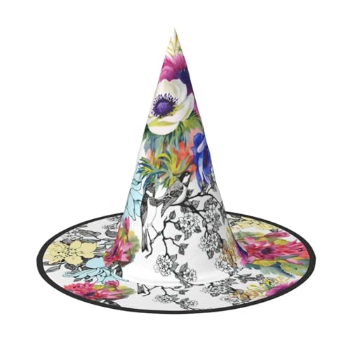 Wilde Blumen, Vögel, Blätter, Zweige, Halloween, Hexenhut, Halloween-Kostüme für Damen und Herren, Hexenhüte Wilde Blumen, Vögel, Blätter, Zweige, Halloween, Hexenhut, Halloween-Kostüme für Damen und Herren, Hexenhüte von Fgwaauh