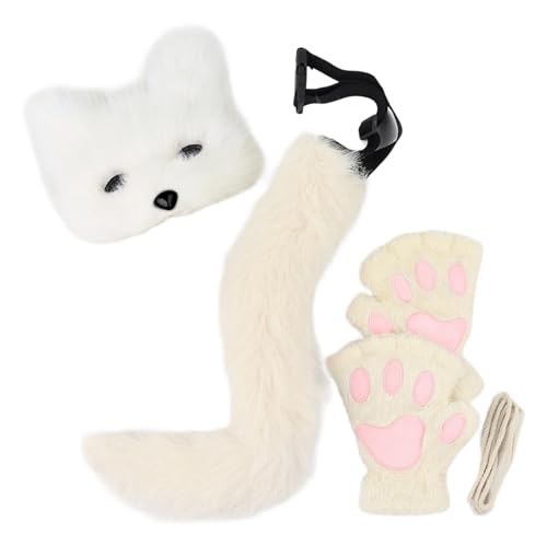 Fhkpsqkcn 3pcs Halloween Foxes Kostüm Tierkleid Kits Für Erwachsene Halloween Dress Up Enthält Plüsch Gesichtsabdeckungsschwanzhandschuhe von Fhkpsqkcn
