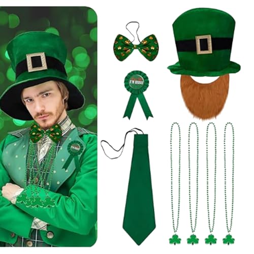 Fhkpsqkcn 9x/Set Patrick's Day Top Hat Green Shamrock Perlen Halsketten Patricks Day Party Bevorzugt Die Irische Party Kostüm Set. von Fhkpsqkcn