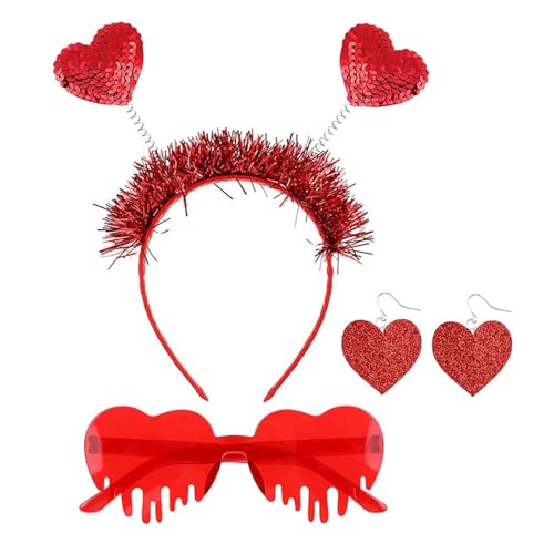 Fhkpsqkcn Valentinstag Kostüm Set Heart Ohrringe Herz Stirnband Sonnenbrille Party Partyzubehör Für Frau Und Mädchen von Fhkpsqkcn