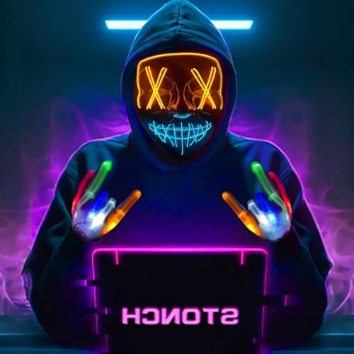 Fhlprte LED Glühhandschuhe, LED Scream Ghostface,Halloween Maske, beleuchtete Gesichtsmaske, Halloween kostüm for Teenager für Maskerade, Cosplay, Halloween,Festival (Stil 1) von Fhlprte