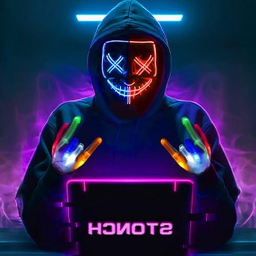 Fhlprte LED Glühhandschuhe, LED Scream Ghostface,Halloween Maske, beleuchtete Gesichtsmaske, Halloween kostüm for Teenager für Maskerade, Cosplay, Halloween,Festival (Stil 2) von Fhlprte