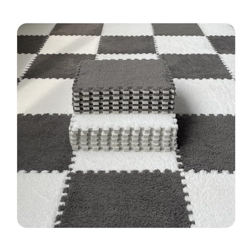 Fhlprte12Stück Splice ineinandergreifender Teppich,Weicher Baumwoll-Velours-Patchwork-Teppich30*30*1cm,Rutschfeste Bodenmatte für Schlafzimmer Wohnzimmer Spielzimmer Verfügbare Spleißfarben (Stil 2) von Fhlprte