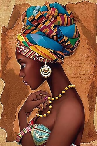 Afrikanische Frau mit blauem Turban – 6000-teiliges Holzpuzzle – Familienspiele für Erwachsene als Heimdekoration von FiXizy