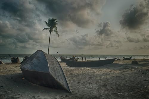 Holzboot am grauen Strand – 1000-teiliges Holzpuzzle – Dicke, stabile Teile für Familienspaß von FiXizy