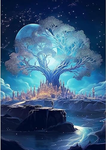 Leuchtender Baum bei Nacht – 1000-teiliges Holzpuzzle – Familien-Lernspiele, Puzzle für Teenager von FiXizy