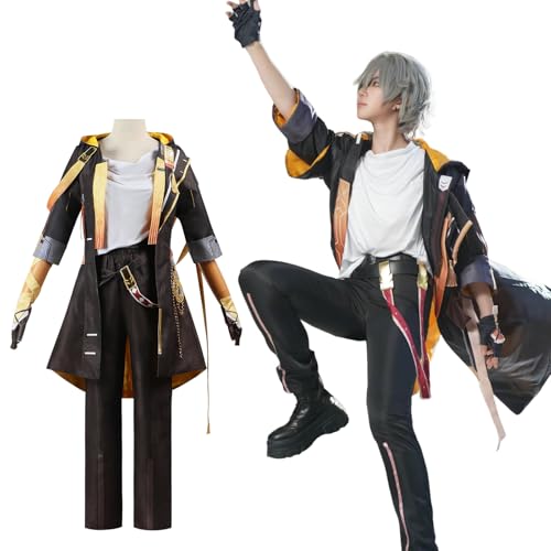 Fiamll Amine Trailblazer Cosplay Outfit Schwarze Uniform Für Männer Junge Avalanche Star Dome Railway Cosplay Kostüm Karneval Weihnachten Halloween Theme Party Cosplay Dress Up Anzug XXL von Fiamll