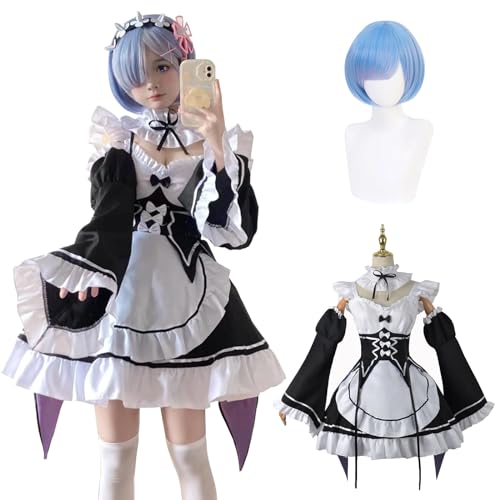 Fiamll Anime Rem Cosplay Kostüm Outfit Re Life In A Different World From Zero Maid Kleid Uniform Komplettes Set Karneval Dress Up Anzug mit Perücke für Frauen Mädchen XL Fiamll Anime Rem Cosplay Kostüm Outfit Re Life In A Different World From Zero Maid Kleid Uniform Komplettes Set Karneval Dress Up Anzug mit Perücke für Frauen Mädchen XL von Fiamll