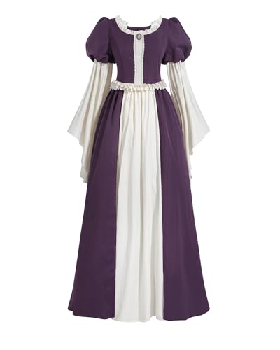 Fiamll Damen Mittelalter Kleid Lang mit Trompetenärmeln – Renaissance Maxikleid mit Schnürung & Reißverschluss – Retro Kleid in Violett Weiß für Festival & LARP, XXL Fiamll Damen Mittelalter Kleid Lang mit Trompetenärmeln – Renaissance Maxikleid mit Schnürung & Reißverschluss – Retro Kleid in Violett Weiß für Festival & LARP, XXL von Fiamll