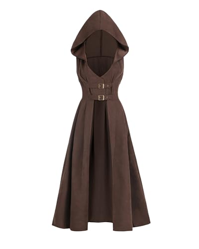 Fiamll Damen Vintage Kapuzen-Brautier Ärmellos mit Adjustierbarem Metallgürtel & Elastischem Piqué – Braun für Mittelalter-Look, XL Fiamll Damen Vintage Kapuzen-Brautier Ärmellos mit Adjustierbarem Metallgürtel & Elastischem Piqué – Braun für Mittelalter-Look, XL von Fiamll