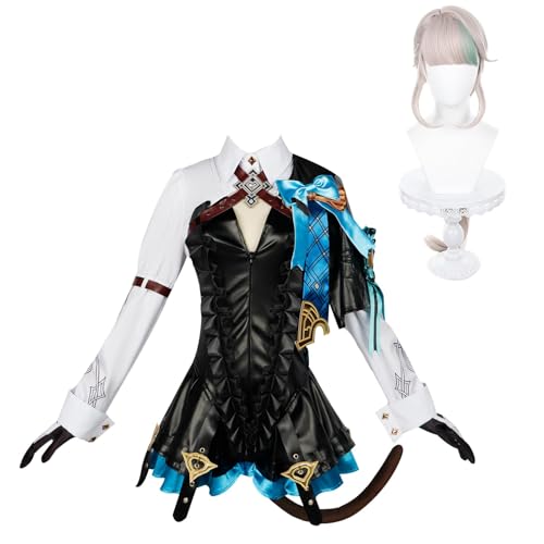 Fiamll Genshin Lynette Cosplay Kostüm Lynette Cosplay Outfit Kostüm Blau Full Set Karneval mit Perücken S von Fiamll