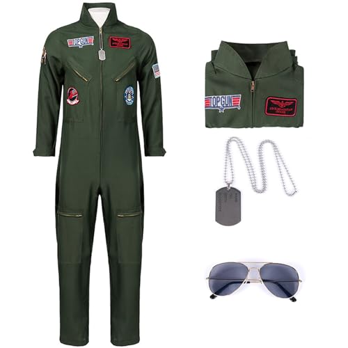 Fiamll Herren Flieger Faschingskostüme Pilot Kostüm T.G Cosplay Halloween Party Karneval Fastnacht Kleidung für Overall, Namensschild und Sonnenbrille, M Fiamll Herren Flieger Faschingskostüme Pilot Kostüm T.G Cosplay Halloween Party Karneval Fastnacht Kleidung für Overall, Namensschild und Sonnenbrille, M von Fiamll