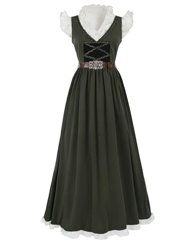 Fiamll Mittelalter Corsagenkleid 3-teiliges set Mittelalterkleid Kurzarm Damen Rockabilly Kleid Wikinger Kleid Cocktailkleid Abendkleid M von Fiamll