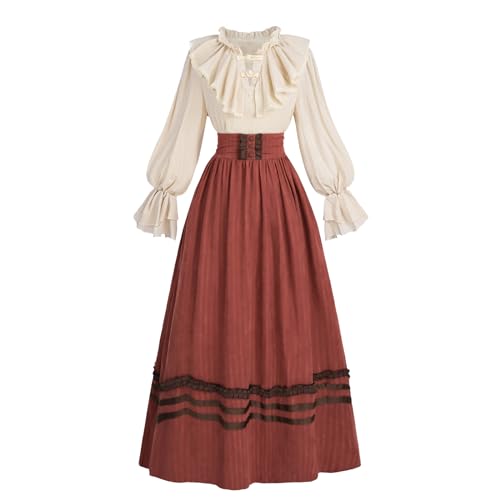 Fiamll Renaissance Kostüm Viktorianisches Kleid Damen Mittelalter Kleid Vintage Ballkleid Damen Victorian Bluse mit Renaissance Maxirock Rot S Fiamll Renaissance Kostüm Viktorianisches Kleid Damen Mittelalter Kleid Vintage Ballkleid Damen Victorian Bluse mit Renaissance Maxirock Rot S von Fiamll