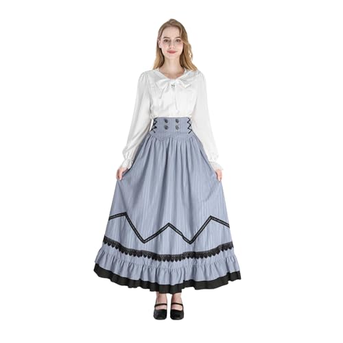 Fiamll Viktorianisches Kleid Damen 1900er Renaissance Kostüm Mittelalter Vintage Rock Viktorianische Bluse Set Grau S Fiamll Viktorianisches Kleid Damen 1900er Renaissance Kostüm Mittelalter Vintage Rock Viktorianische Bluse Set Grau S von Fiamll