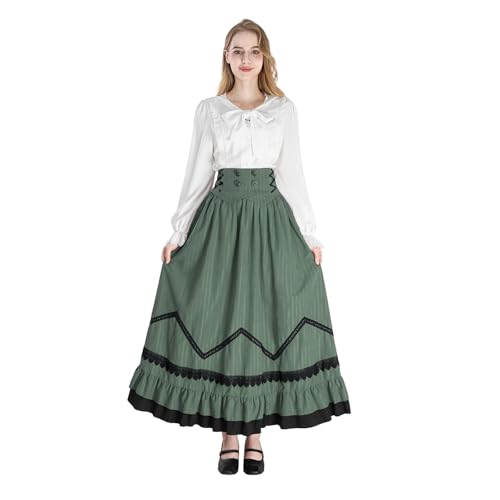 Fiamll mittelalter kostüm damen viktorianisches kleid renaissance kleid damen 1900er Renaissance Kostüm Mittelalter Vintage Rock Viktorianische Bluse Set, Grün, XXL von Fiamll