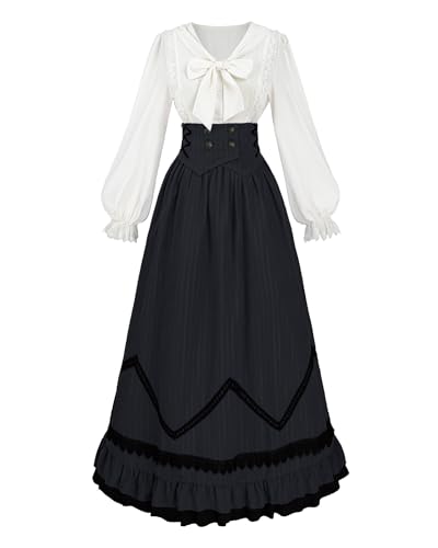 Fiamll mittelalter kostüm damen viktorianisches kleid renaissance kleid damen 1900er Renaissance Kostüm Mittelalter Vintage Rock Viktorianische Bluse Set, Schwarz, XXL Fiamll mittelalter kostüm damen viktorianisches kleid renaissance kleid damen 1900er Renaissance Kostüm Mittelalter Vintage Rock Viktorianische Bluse Set, Schwarz, XXL von Fiamll