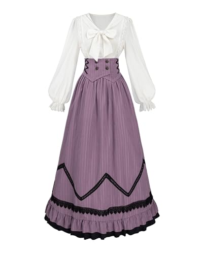 Fiamll mittelalter kostüm damen viktorianisches kleid renaissance kleid damen 1900er Renaissance Kostüm Mittelalter Vintage Rock Viktorianische Bluse Set, Violett, XXL Fiamll mittelalter kostüm damen viktorianisches kleid renaissance kleid damen 1900er Renaissance Kostüm Mittelalter Vintage Rock Viktorianische Bluse Set, Violett, XXL von Fiamll