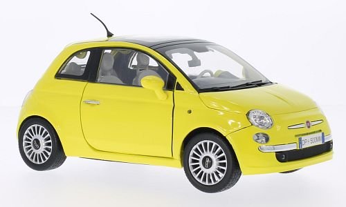 Fiat 500, gelb, Modellauto, Fertigmodell, Motormax 1:18 von Fiat