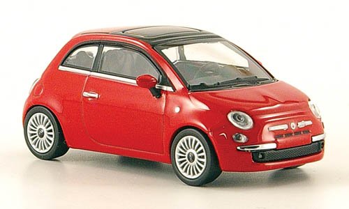 Fiat 500, rot, 2007, Modellauto, Fertigmodell, Minichamps 1:64 von Fiat
