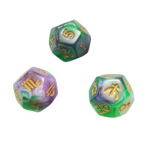 Fiauli 12-seitige Würfelspielzeug-Astrologie-Leitlinien Set 3pcs zwölf Konstellationszeichen Zodiac Glitter Acryl Lucky Tarot Cards Spiel Wahrsage Grün+Lila Fiauli 12-seitige Würfelspielzeug-Astrologie-Leitlinien Set 3pcs zwölf Konstellationszeichen Zodiac Glitter Acryl Lucky Tarot Cards Spiel Wahrsage Grün+Lila von Fiauli