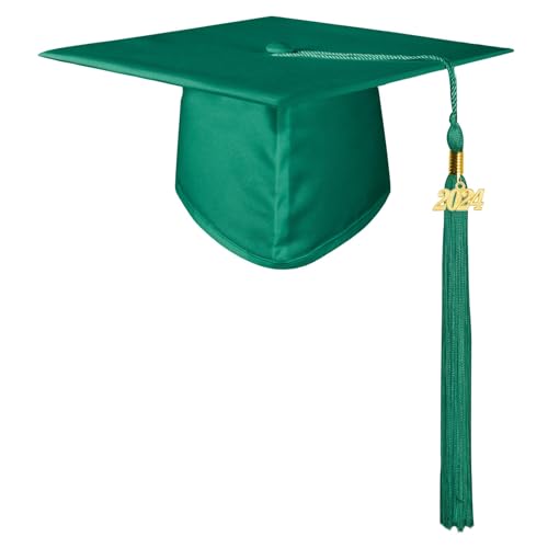 Fiauli Abschlusshut mit Quaste 2024, Polyester, einfarbig, für Abschlussfeiern, Grün von Fiauli