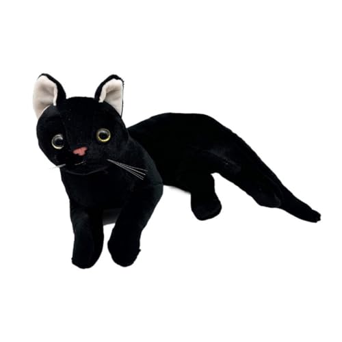 Fiauli Schwarze Katze-Plüschtier-Spielzeug, knuddelig weiches schwarzes Katzen-Stofftierkissen, Kawaii-Schwarze Katzen-Plüschpuppen für Jungen, Mädchen, Geburtstagsgeschenk, Heimdekoration Schwarz von Fiauli