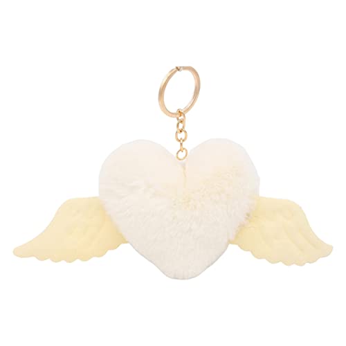 Herz-Plüsch-Anhänger, bunte Mini-Flügel, Liebesherz, hängende Ornamente, tragbar, bezaubernd, vollständig gefüllt, Plüsch-Schlüsselanhänger, Rucksack-Zubehör, Beige von Fiauli