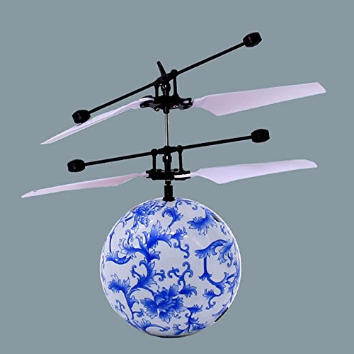 Ficher Infrarot-Induktions-Drohne Flying Flash LED-Beleuchtung Ball Hubschrauber Spielzeug Gestenerkennung Keine Zur Verwendung der Fernbedienung USB-Aufladung (Blaues WeißEs Porzellan) von Ficher