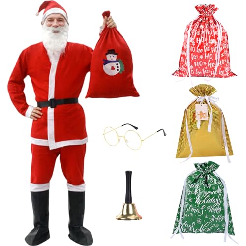 Ficlwigkis Weihnachtsmann Kostüm,12-Teiliges Weihnachtsmann Herren,Weihnachtsmannkostüm mit Mütze,Bart,Gürtel,Lederstiefel,Brille,Glocke,Geschenktüte Weihnachtsmann Weihnachtskostüm Erwachsene Ficlwigkis Weihnachtsmann Kostüm,12-Teiliges Weihnachtsmann Herren,Weihnachtsmannkostüm mit Mütze,Bart,Gürtel,Lederstiefel,Brille,Glocke,Geschenktüte Weihnachtsmann Weihnachtskostüm Erwachsene von Ficlwigkis